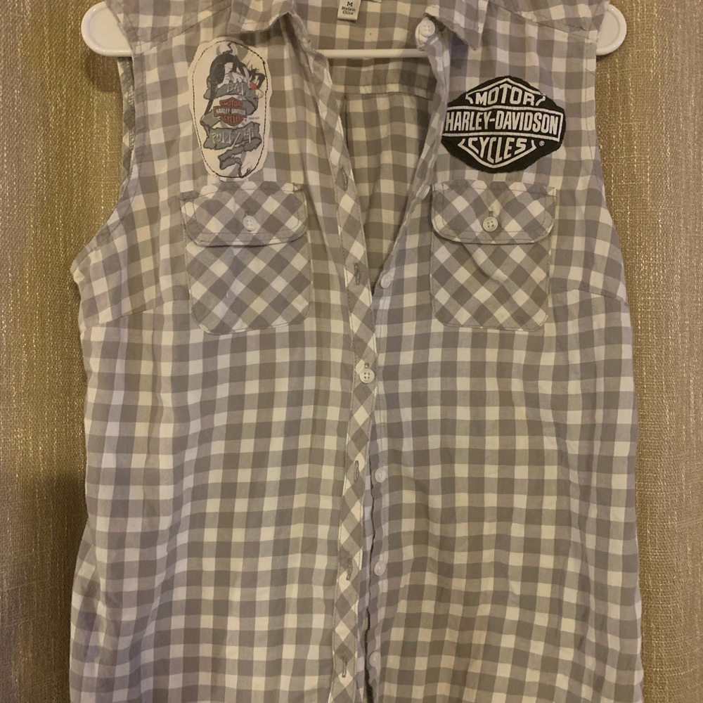 Croft & Barrow Gray Checkered Sleeveless Button Down Shirt